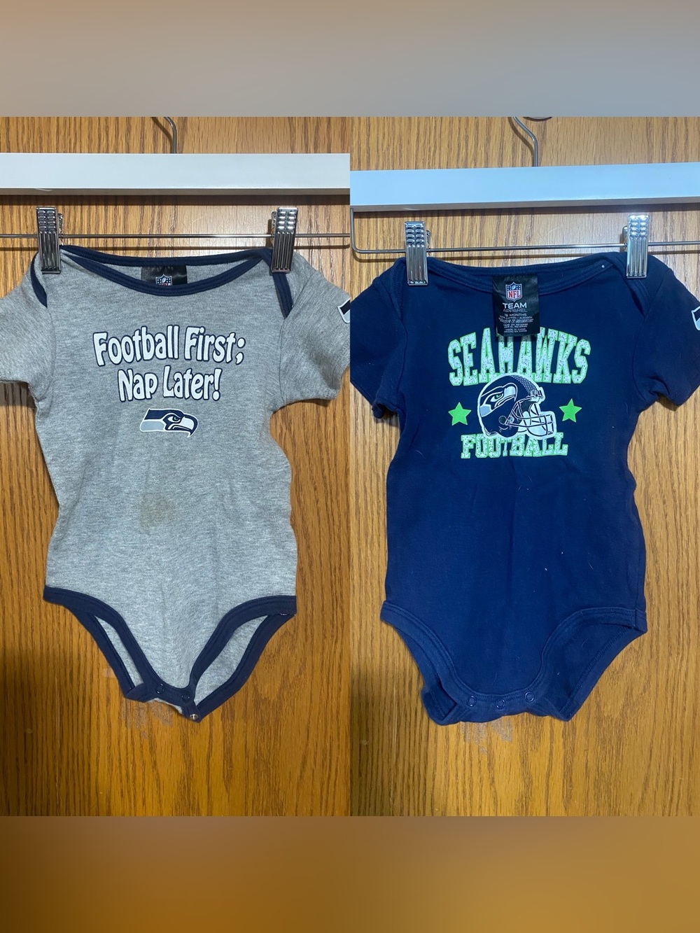 2 NFL Seattle Seahawks Gray and Navy and Navy and Green 18 month onesies